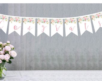 Herzlichen Glückwunsch gedruckt Banner - Floral gedruckt Banner - herzlichen Glückwunsch Banner - neue Job Banner - Graduierung Banner - Floral Party Dekor