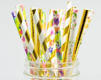 Floral Party Straws - Floral Print Straws - Floral Theme Party - Wedding Straws - Wedding and Shower Decor - Engagement Straws -Garden Party