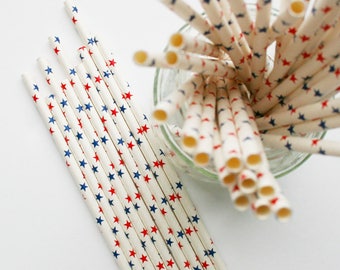 4th of July Star Straws - Paper Party Straws - Red, White and Blue Theme Party Straws - Twinkle Twinkle Theme Party Straws