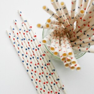 4th of July Star Straws - Paper Party Straws - Red, White and Blue Theme Party Straws - Twinkle Twinkle Theme Party Straws