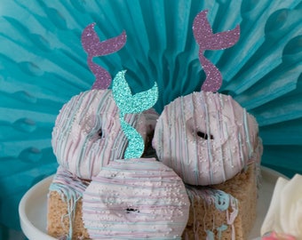 Mermaid Tail Cupcake Toppers - Under the Sea Theme Birthday - First Birthday Decor - Mermaid Theme Party - Mermaid Decor - Girl's Birthday