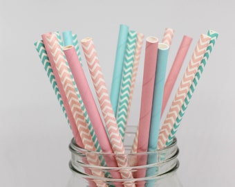 Pink and Blue Party Straws - Paper Party Straws - Gender Reveal Party Decor - Boy or Girl Party Decor - Baby Announcement - Tableware