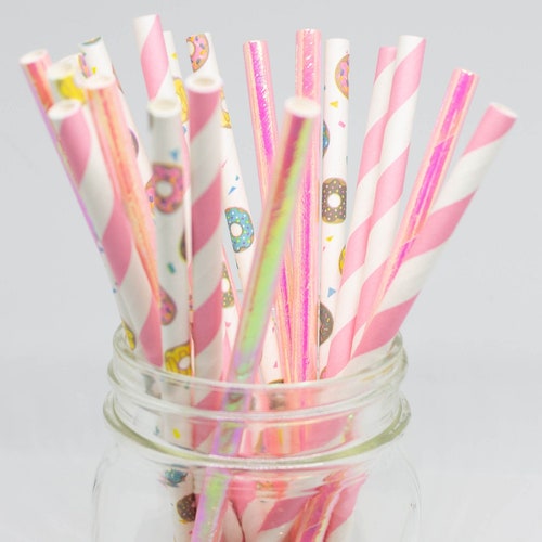 Donut Straws Paper Party Straws Cake Pop Sticks Two Etsy