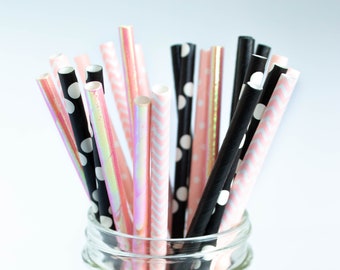 Pink White and Black Paper Straws - Mean Girls Party Straws - Valentine's Day Party Straws - Pink Party Decorations - Pink Party Straws