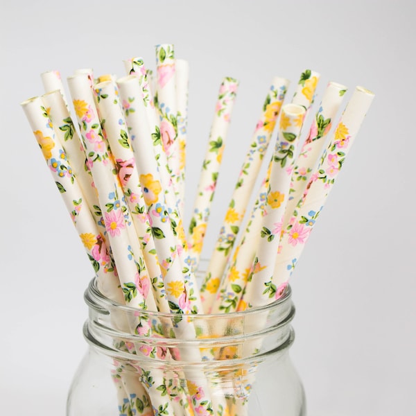 Floral Paper Party Straws - Floral Print Straws - Floral Theme Party - Wedding Straws - Wedding and Shower Decor - Engagement - Garden Party