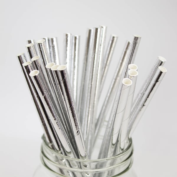 Silver Foil Straws - Paper Straws - Cake Pops - Bridal Shower - Birthday Straws - Silver Decor - Silver Anniversary - Wedding Straws