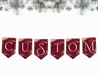 Estandarte de Navidad personalizado - rojo, Borgoña y estandarte de oro - estandarte de fiesta de vacaciones - estandarte del manto de Navidad - decoración de fiesta de Navidad - estandarte de bricolaje