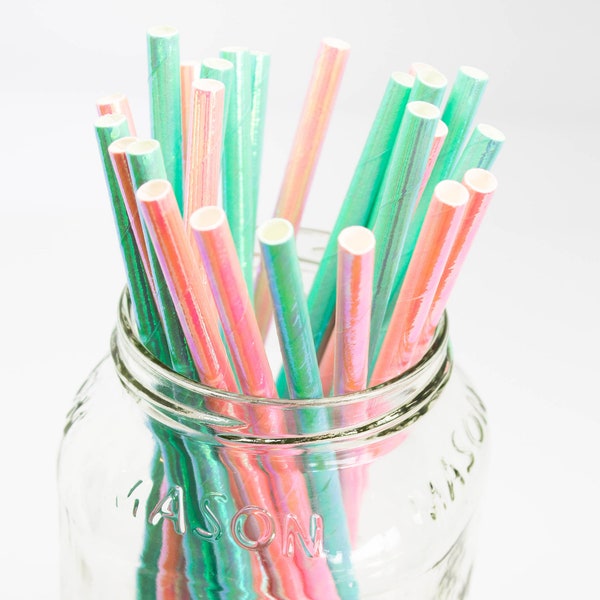 Iridescent Pink and Blue Party Straws - Pearl Coloured Straws - Mermaid Theme - Unicorn Theme - Gender Reveal -Baby Shower Decor - Tableware