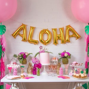 Aloha Balloon Banner - Aloha Theme Party Decor - Gold Foil Balloons - Moana Theme Decor - Aloha Birthday - Birthday Balloons - Aloha Balloon