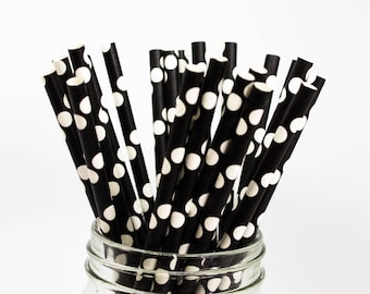 Black and White Polka Dot Straws - Black and White Decor - Black Tie Wedding Straws - Bridal Decor - Cake Pops - Bachelorette Party Straws