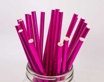 Magenta Foil Party Straws - Pink Foil Straws - Bridal Shower Decor - Aloha Theme - Bachelorette Party Decor -Birthday Straws -Pink Tableware