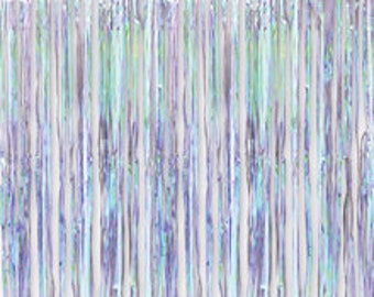 Iridescent Holographic Fringe Curtain - 8' Tall by 3' Wide - Party Backdrop - Iridescent Decor - Mermaid Theme - Unicorn Theme - NYE Party