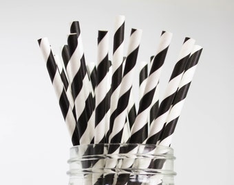 Black and White Stripe Straws - Black and White Decor - Cake Pop Sticks - Birthday Party - NYE Party - Black and White Party - Tableware