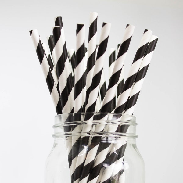 Black and White Stripe Straws - Black and White Decor - Cake Pop Sticks - Birthday Party - NYE Party - Black and White Party - Tableware