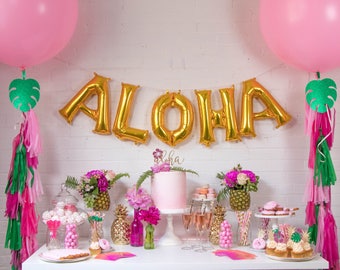 Aloha Balloon Banner - Aloha Theme Party Decor - Gold Foil Balloons - Moana Theme Decor - Aloha Birthday - Birthday Balloons - Aloha Balloon