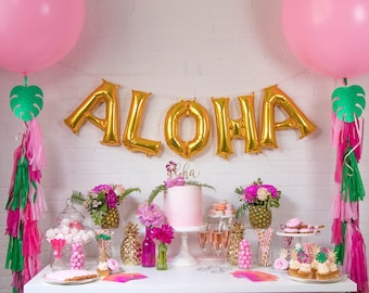 Aloha Ballongbanderoll - Aloha-temafestdekor - Guldfolieballonger - Vaiana-temadekor - Aloha-födelsedag - Födelsedagsballonger - Aloha-ballong