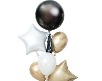 Graduation Balloon Bundle - Graduation Party Decor - Grad Party - Black and Gold Party Decor - Balloon Decor - Grad Party Supplies