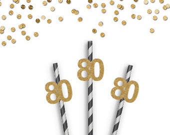 80th Party Straws - 80th Birthday - Glittered Party Straws - Birthday Party Decorations - DIY Birthday Party Decor - Custom Party Decor