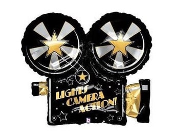 30" Camera Balloon: Black & Gold Oscars Party Decor