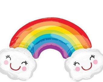 Giant Rainbow With Clouds Balloon - 38" - Rainbow Balloon - Pride Party - Unicorn Theme Party - Baby Shower Decor - Baby Shower Balloon