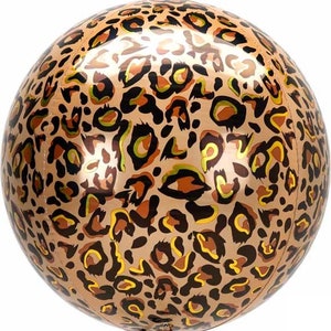 Cheetah Mylar Orb Balloon - 16&quot; Round - Leopard Print Decor - Wild One Theme - Animal Print - Safari Theme - Jungle Theme - Bachelorette