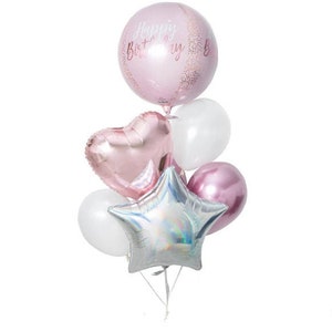 Pink Birthday Balloon Bundle - Girl&#39;s Birthday Decor - Happy Birthday Balloon - Pink Party Decor