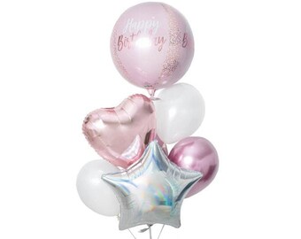 Paquete de globo de cumpleaños rosa - decoración de cumpleaños de la niña - globo de cumpleaños feliz - decoración de fiesta rosa