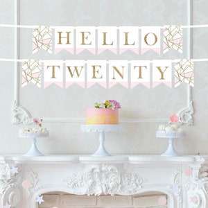 Hallo zwanzig Banner - 20. Geburtstag Banner - rosa und Gold Geburtstag Dekor - 20. Geburtstag Dekor - 20. Geburtstag Foto Booth Prop - 20. Bday