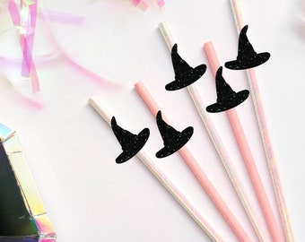 Glitter Witch Hat Party Straws - Witch Straws - Halloween Party Decor - Pink Halloween Theme - Witch Please Theme - Witches and Wizards