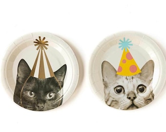 8 KITTEN PARTY Pink Cat SMALL PAPER PLATES ~ Birthday Supplies Cake Dessert