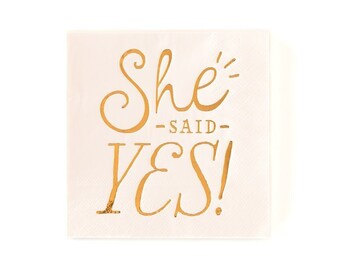 She Said Yes Party Servekins - Set of 25 - Bridal Shower Decor - Bachelorette Party Servekins - Bride to Be Theme - Pink Servekins met Gold Foil
