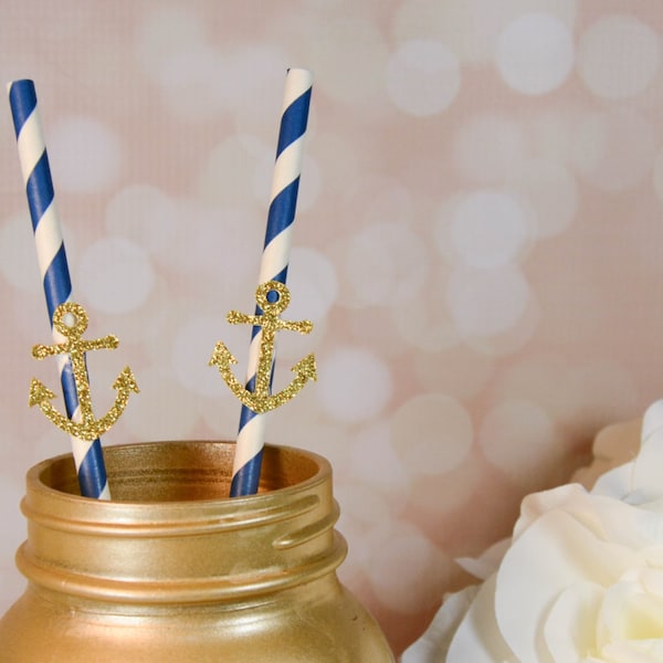 Nautical Party Straws - Anchor Straws - Anchor Party Straws - Nautical Themed Party Decor - Nautical Decorations - Baby Shower - Birthday