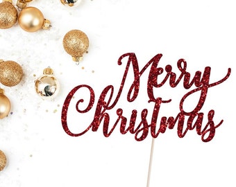 Merry Christmas Cake Topper - Holiday Cake Topper - Decoraciones de Navidad - Fiesta de Navidad - Fiesta de Navidad - Fiesta de Navidad - Suministros para fiestas
