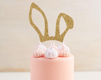 Bunny Ears Cake Topper - Easter Decorations - Easter Party Cake Topper - Some Bunny is One - 1st Easter Birthday Decor - Glitter Topper