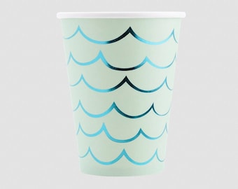 Mermaid Tail Paper Party Cups - 12oz - Set of 8 - Under the Sea Theme - Mermaid Party Theme - First Birthday - Shell Yeah - Party Decor