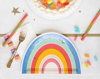 Rainbow Paper Plates - 9" wide - Set of 12 - St. Patrick's Day Party - Baby Shower - Unicorn Party - Rainbow Party - 1st Birthday - Twinkle