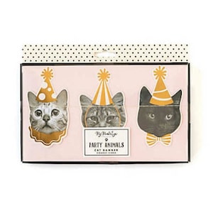 May include: A party banner featuring three cats wearing party hats. The banner says "Party Animals Cat Banner".