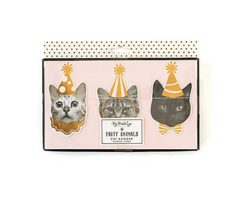 May include: A party banner featuring three cats wearing party hats. The banner says "Party Animals Cat Banner".