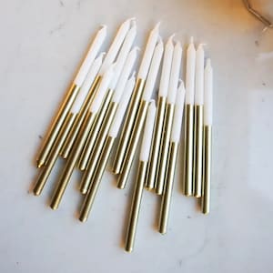 Gold Metallic Dipped Candle Set - Set of 16 - Tall Birthday Candles - Birthday Decor - Wax Birthday Candles - Birthday Cake - Party Decor