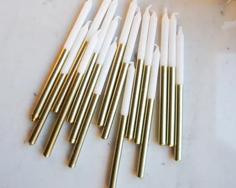 Gold Metallic Dipped Candle Set - Set of 16 - Tall Birthday Candles - Birthday Decor - Wax Birthday Candles - Birthday Cake - Party Decor
