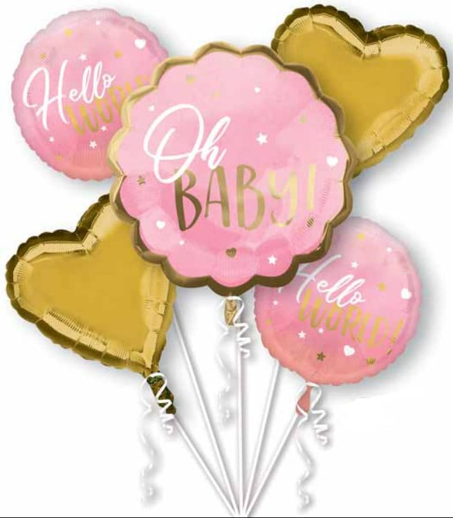 Oh Baby Pink and Gold Balloon Bouquet - Baby Shower Balloon Bundle ...