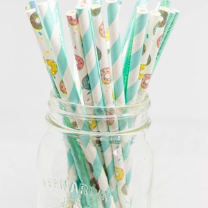 Donut Straws Paper Party Straws Cake Pop Sticks Two Sweet Birthday Birthday Straws Donut Grow Up Theme Donut Theme Birthday Donut + blue