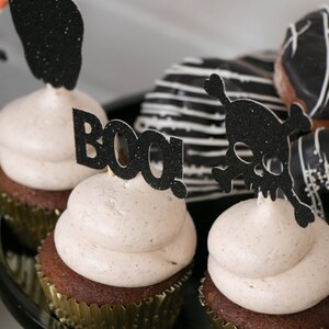 BOO! Cupcake-dekorationer - Set om 12 - Halloween-cupcake-dekorationer - Halloween-festdekorationer - Glittertoppare - Halloween-födelsedagsfestdekorationer bild 4