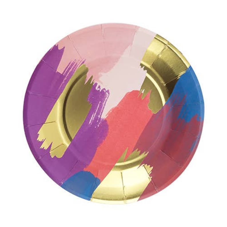 Purple Pink & Gold Brushstroke Dessert Plates 7 Wide Etsy