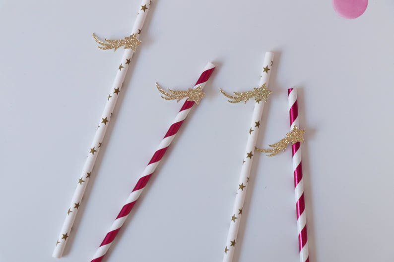 Gender Reveal Unicorn Party Straws Unicorn Theme Decor Baby Shower Set of 12 Shooting Stars Party Straws Twinkle Twinkle Theme