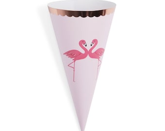 Flamingo Treat Cone - 8 Conos de Papel por Set - Tema Tropical - Vajilla Tropical - Bachelorette - Let's Flamingle