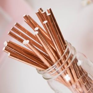 Rose Gold Foil Straws - Paper Party Straws - Cake Pop Sticks - Bridal Shower - Birthday Straws - Birthday Decor - New Year&#39;s Eve Decor