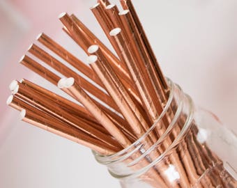 Rose Gold Foil Straws - Paper Party Straws - Cake Pop Sticks - Bridal Shower - Birthday Straws - Birthday Decor - New Year's Eve Decor