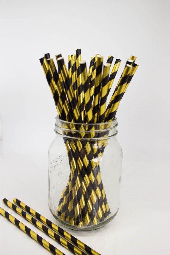 Black And Gold Stripe Straws Black And Gold Decor Cake Pop Etsy