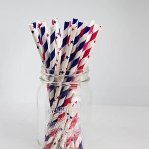 Red and Blue Star Party Straws Paper Party Straws Cake Pop Sticks Baby Shower 4th of July Twinkle Twinkle Little Star American image 2